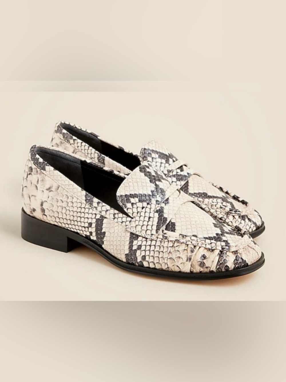 J. Crew Maison Ruched Loafers 🐍Snake-embossed Italian Leather W 10 NWOB